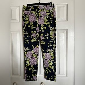 Rag &Bone navy blue with purple roses straight leg slacks size 4